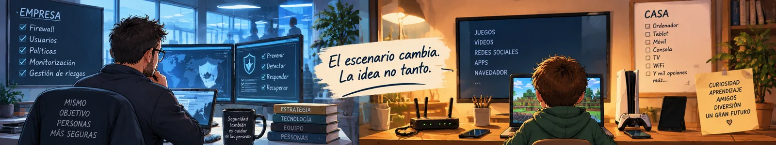Comparación entre la ciberseguridad en una empresa y la protección digital en casa